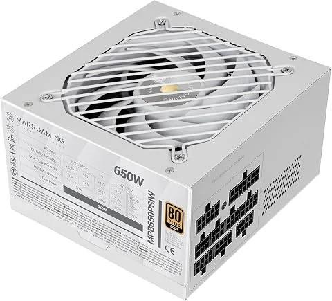 Mars Gaming MPB650PSI, Alimentation PC Full Modulaire 650W, Garantie 10 Ans, 80Plus Gold 90%, Ventilateur SI Extreme Silence, Technologies AI2-RPM, DC-DC et SMD, ATX 3.1 et PCIe 5.