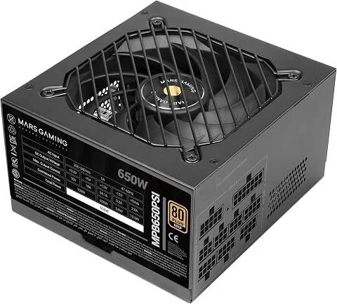 Mars Gaming MPB650PSI, Alimentation PC Full Modulaire 650W, Garantie 10 Ans, 80Plus Gold 90%, Ventilateur SI Extreme Silence, Technologies AI2-RPM, DC-DC et SMD, ATX 3.1 et PCIe 5.